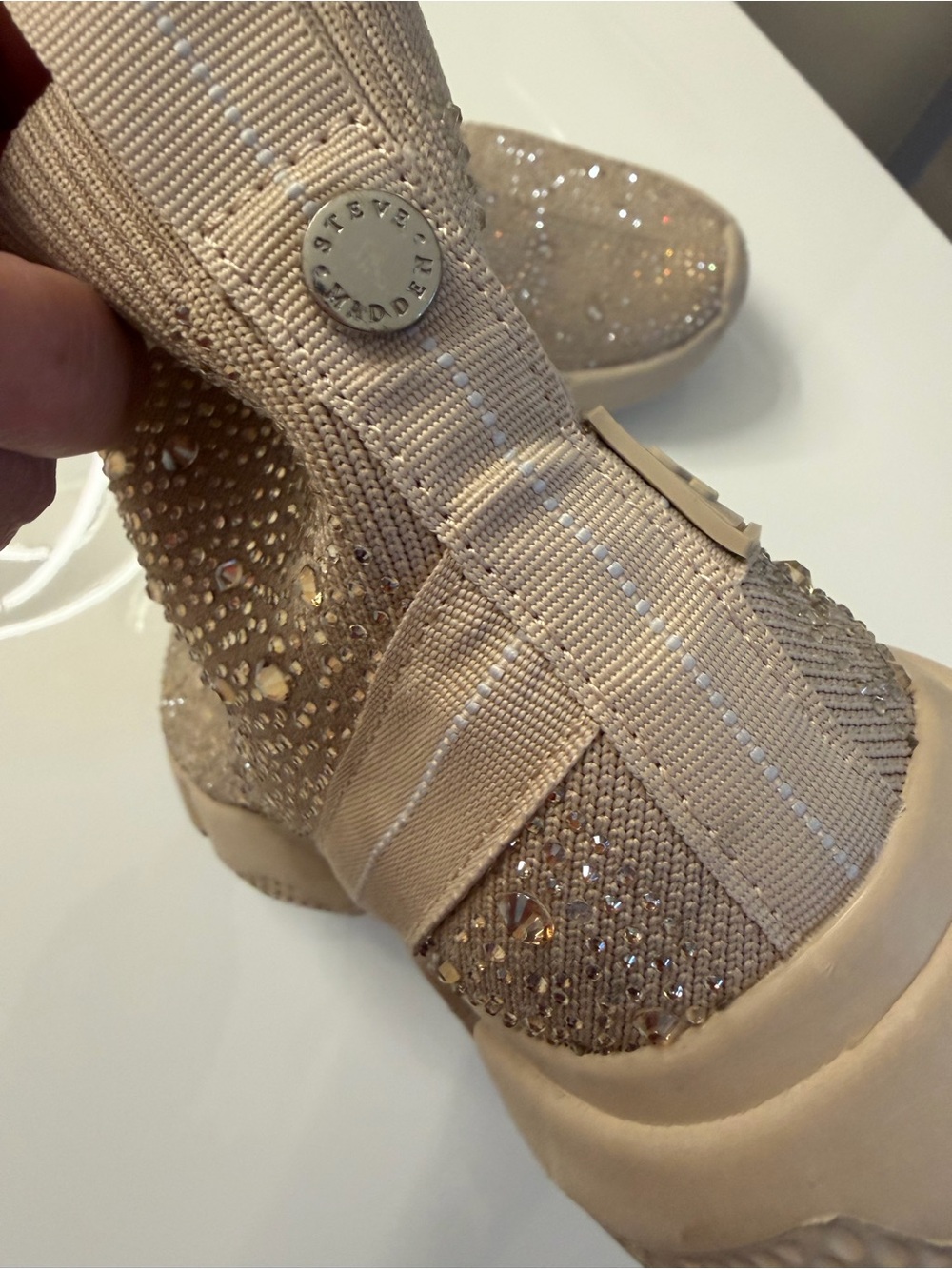 Steve Madden Rhinestone Knit Slip-On Sock Sneakers - Beige. Size 8. - Picture 4 of 4